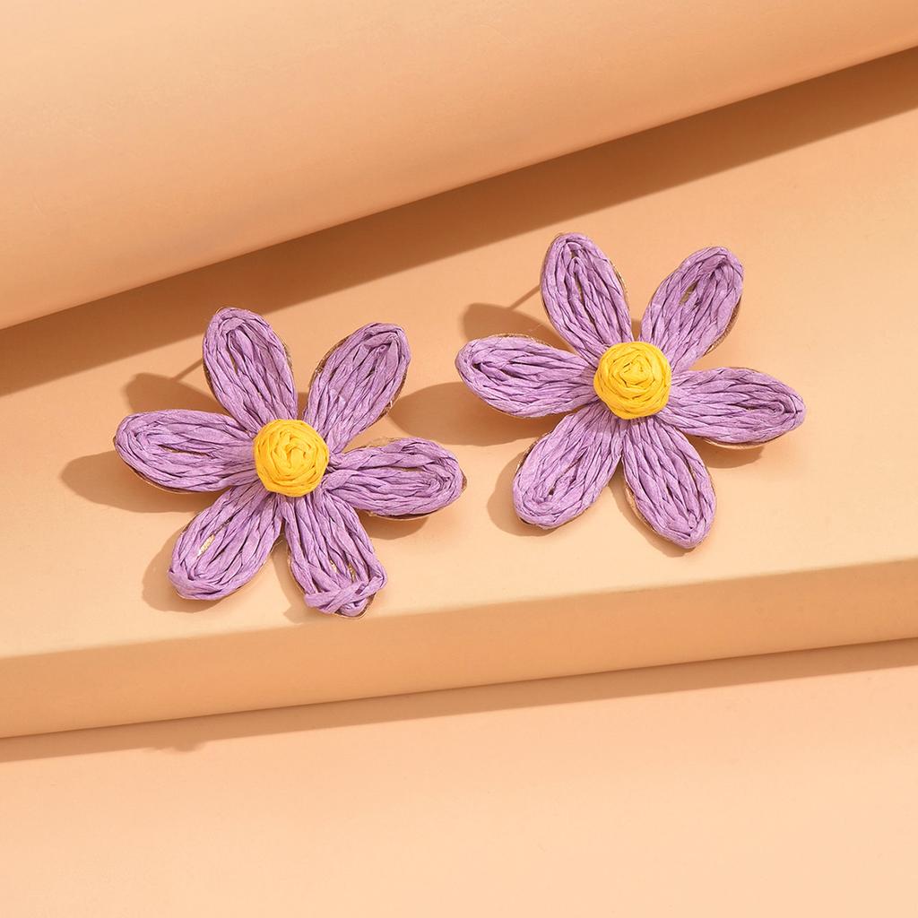 Cute Handmade Woven Sunflower Earrings Raffia Flower Ear Stud For Women Beach Vacation Jewelry Gift Accessories Gifts