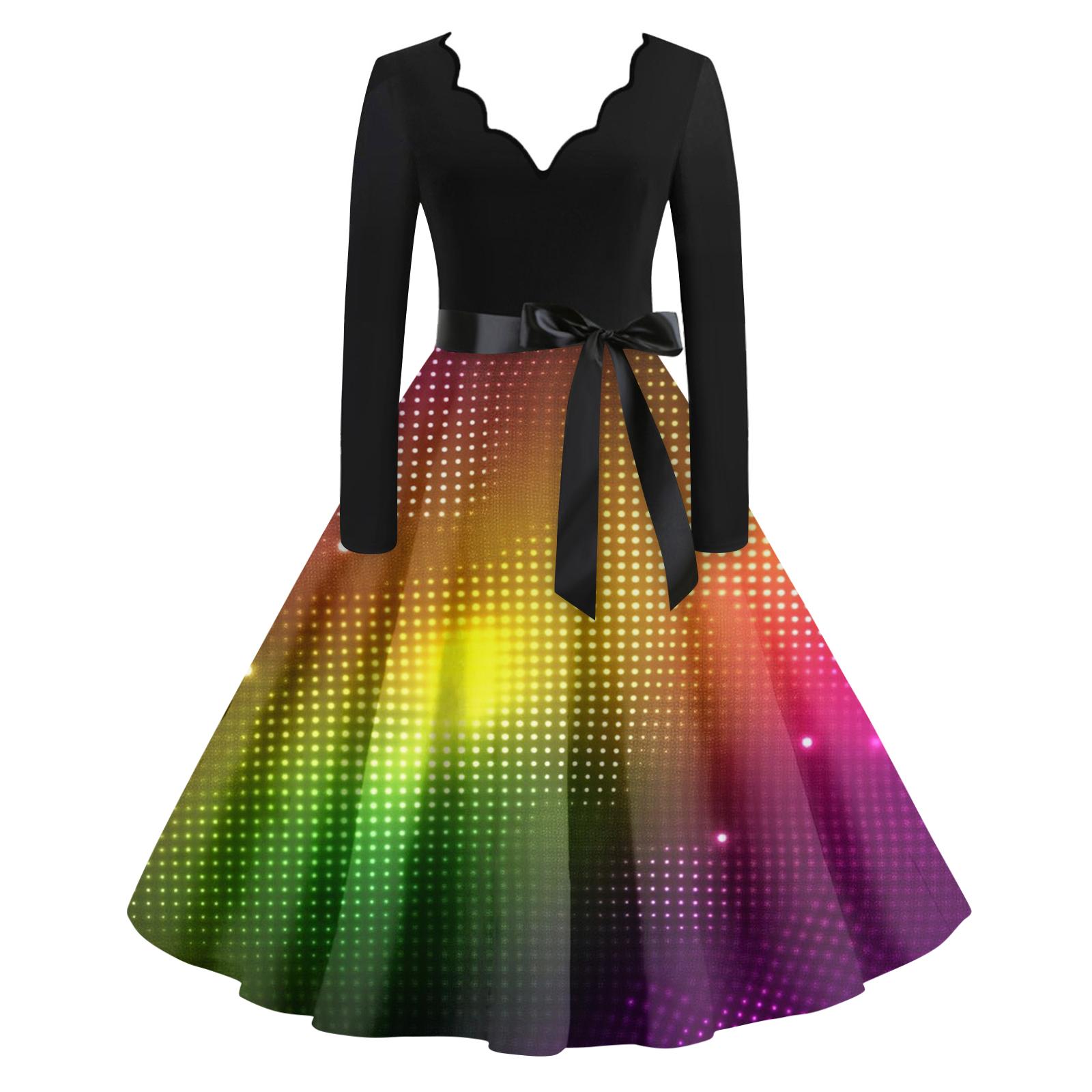 

Women s Casual Fashion V Neck Long Sleeve Printed Vintage Long Dress XL