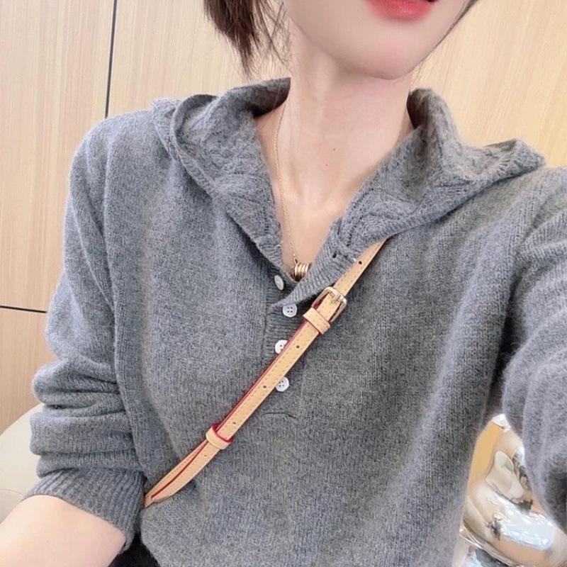 Women's Designer Hooded Knit Sweater - 2026 Autumn/Winter Loose Lazy Style Top