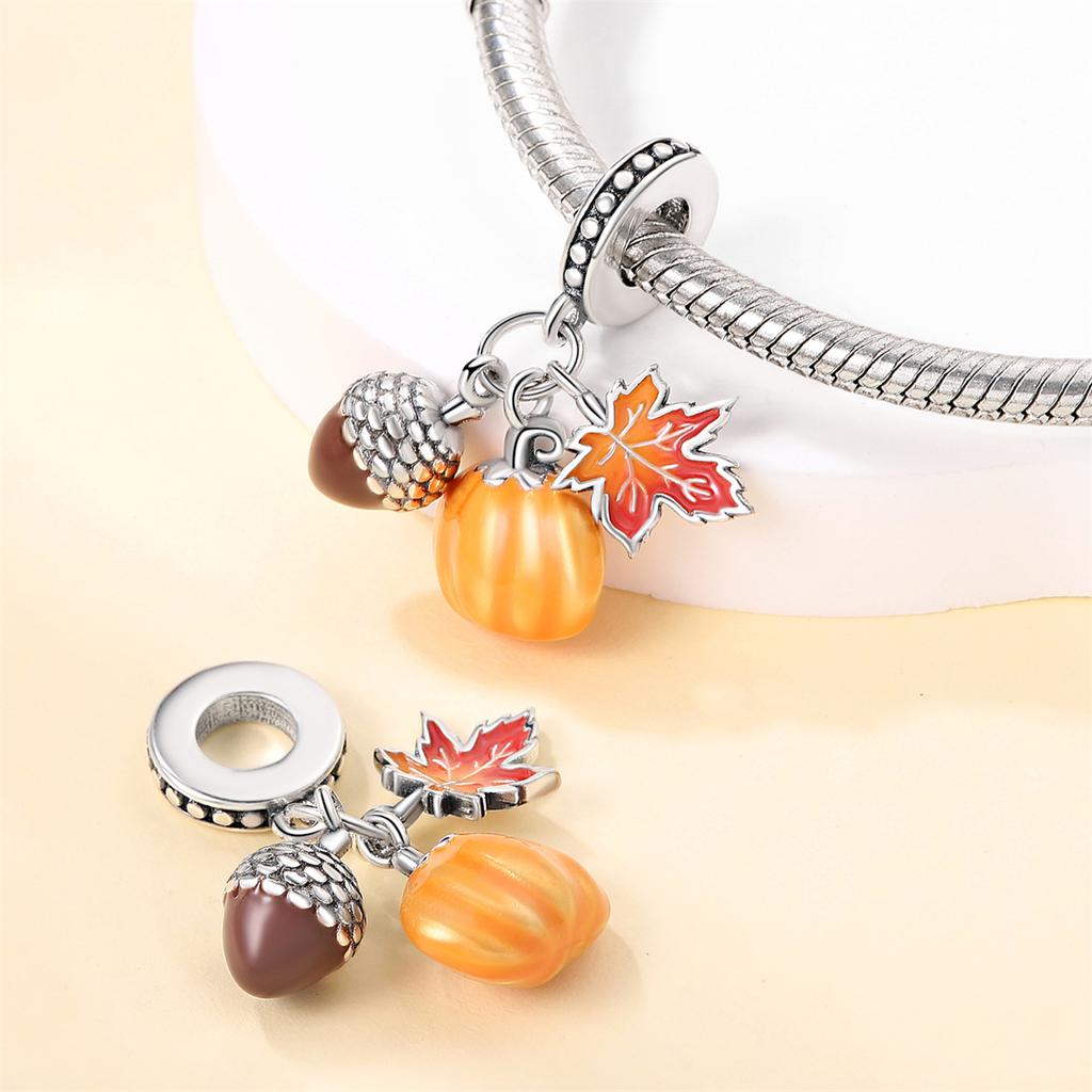 925 Silver Color Fashion Squirrel Maple Leaf Honey Autumn Series Charms Bead Fit 3mm 925 Original Bracelets Fine DIY Jewelry