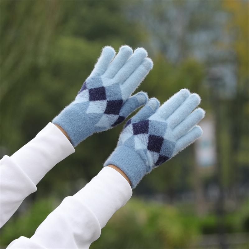 Wool Thermal Gloves Women'S Autumn Touch Screen Riding Cute Winter Cycling Student Five Fingers Velvet Ins Knitting