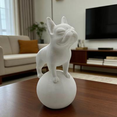 Standing On Ball Bulldog Figurine 3D Printed Black White Dog Statue Sculpture Home Office Desktop Decoration Ornament