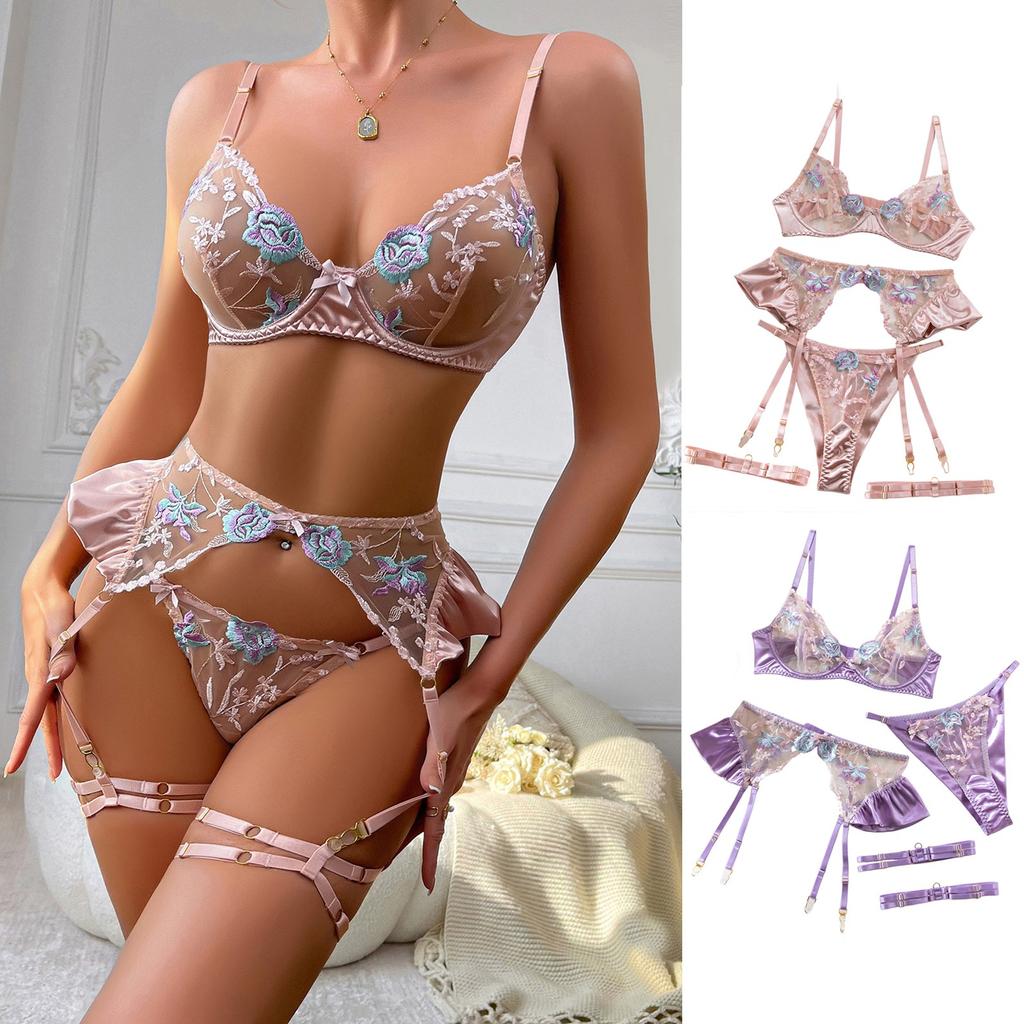 Sexy Lingerie Gathers Sexy Deep V Bow Side Slit Slim Fitting Suspender Nightgown