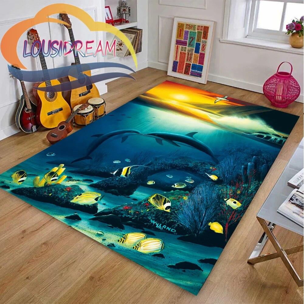 Sea Animal World Koberec Delphinidae Koberec Oceanic Delfíni Obývací pokoj Ložnice Velká plocha Měkká 3D módní dekorace Mat