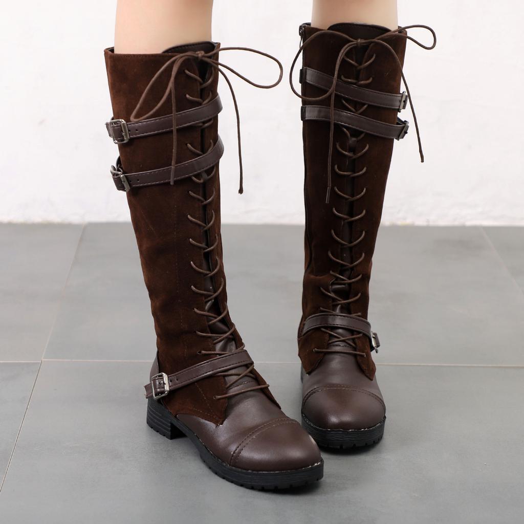 Fashion Fashion Women Boots Winter Knee High Boots Buckle Good Quality Flock Long Boots Comfort Square Heels Motorcycle Boot yuj7