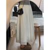 High Waist White Lace Trim Midi Skirt - Plus Size Gentle Style A-line for Women