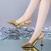 Fashion 2025 Summer Women's Gold Silver Pointy Toe High Heels Slingback Pumps Big Size 42 Elegant Sandal Office Lady Shoes