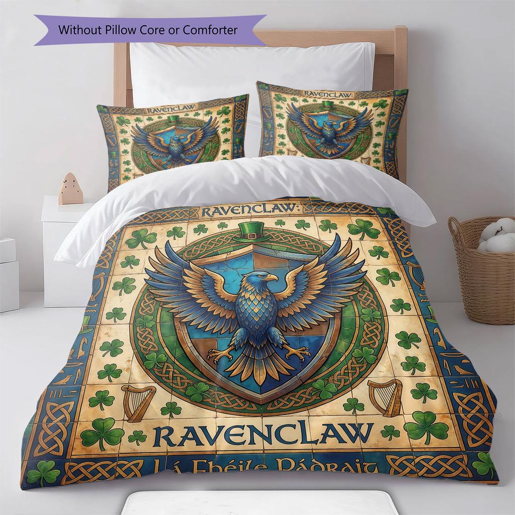 Mural Academy Emblem Pattern Bedding Quilt Set Quilt Cover Pillowcase Home Decoration Birthday Gift (1 * duvet cover + 2 * pillowcase, without core)