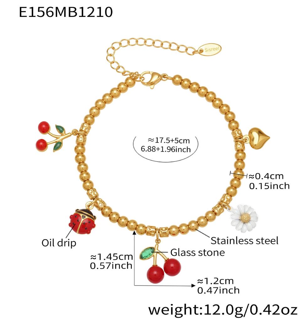 Two-Tone 18K Gold-Filled Stainless Steel Cherry Daisy Pendant Bracelet