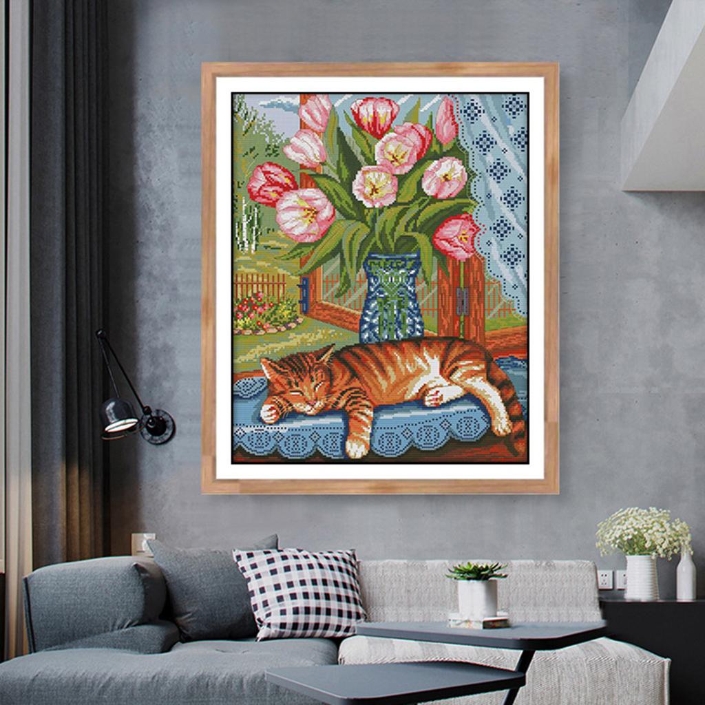 Stitch Embroidery DIY Needlework And Flowers, Wall Decoration - Multicolor, 14CT