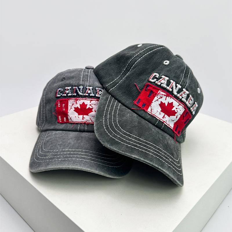 Neue Unisex Baseballkappen mit Stickerei der kanadischen Flagge, atmungsaktiv, Retro-Sonnenschutz, distressed, Schirmmützen, vielseitig, Mode, Freizeit