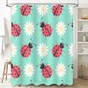 Vintage Ladybug Daisy Shower Curtain Set For Bath Decor Blue Floral Pattern With Hooks Included