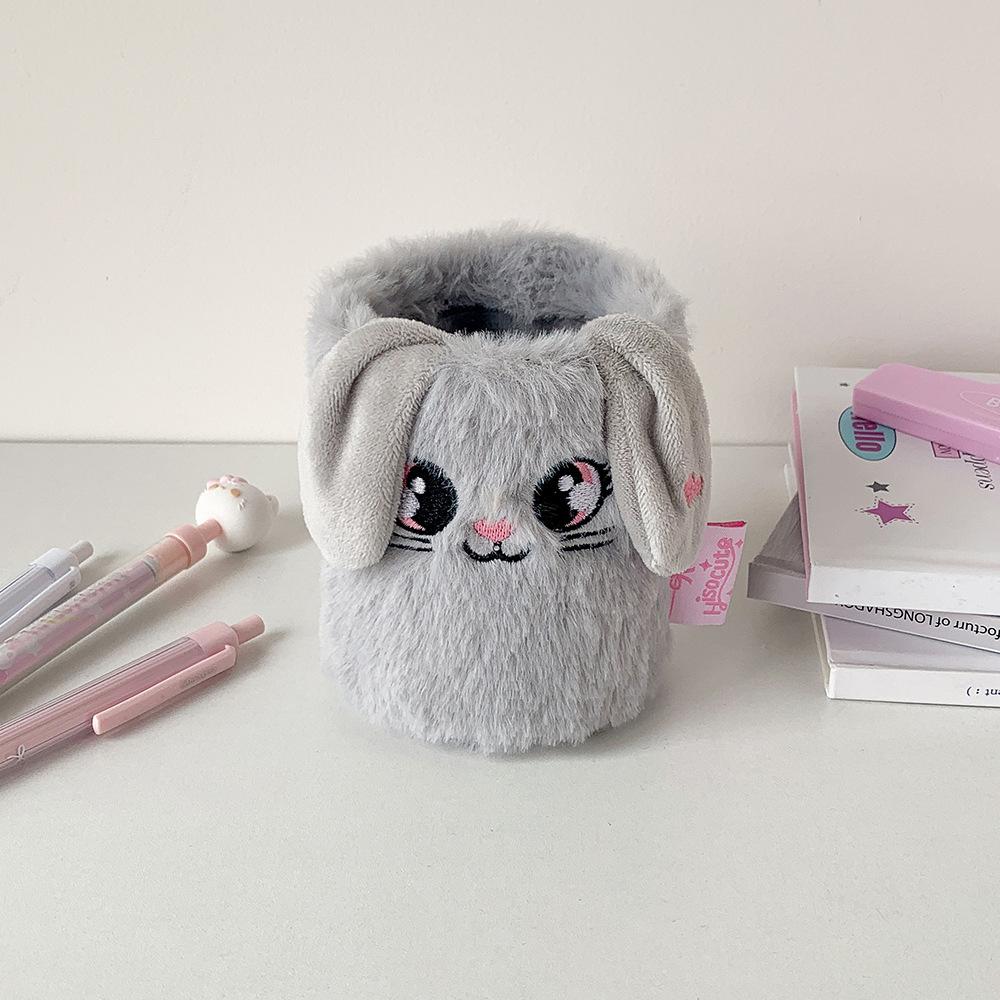 1 Piece Furry Cartoon Unicorn Pencil Holder for Kids Girl Cute Animal Kitten Puppy Sheep Desktop Organizer Makeup Brush Box