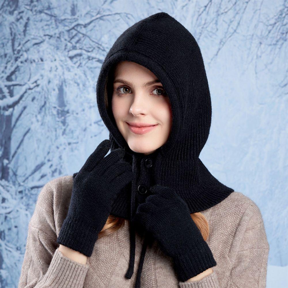 All-in-one Knitted Gloves Woolen Winter Warm Set Simple Balaclava Winter Warm Hat  Men and Women