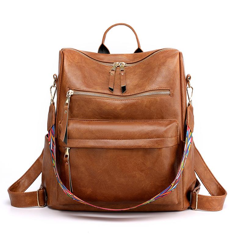 Schoolbagbag Retro Backpack Female Korean Version New Trendy Soft Leather Large Capacity Dual-purpose Women's Backpack Student Schoolbag