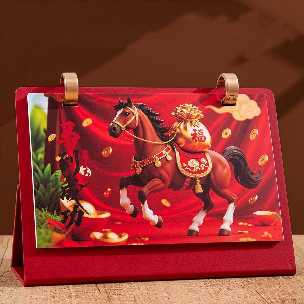 Flip Design Horse Year Desk Calendar Standing Coil Calendar 2026 Desktop Calendar  Desktop Display