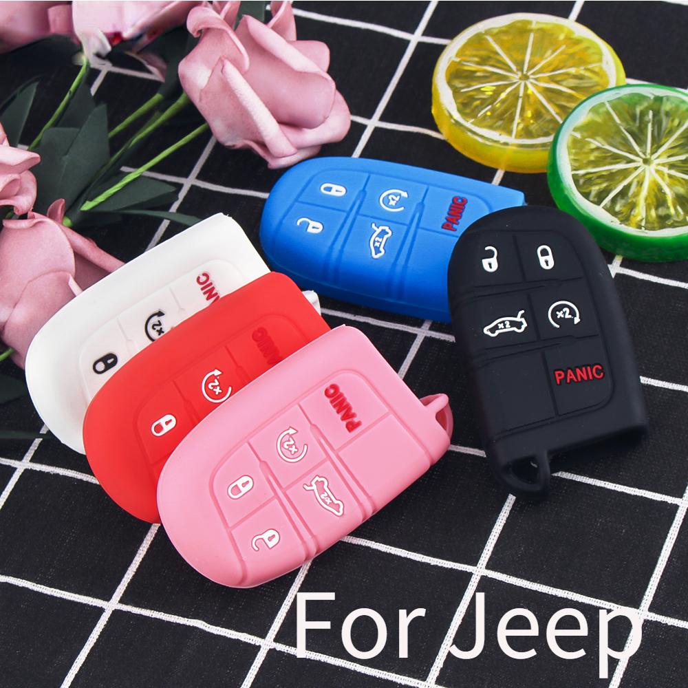 Silicone Car Key Case Cover For Jeep Grand Cherokee Dodge JCUV Dart Journey Chrysler 300C Fiat 5 Button Remote Fob Shell
