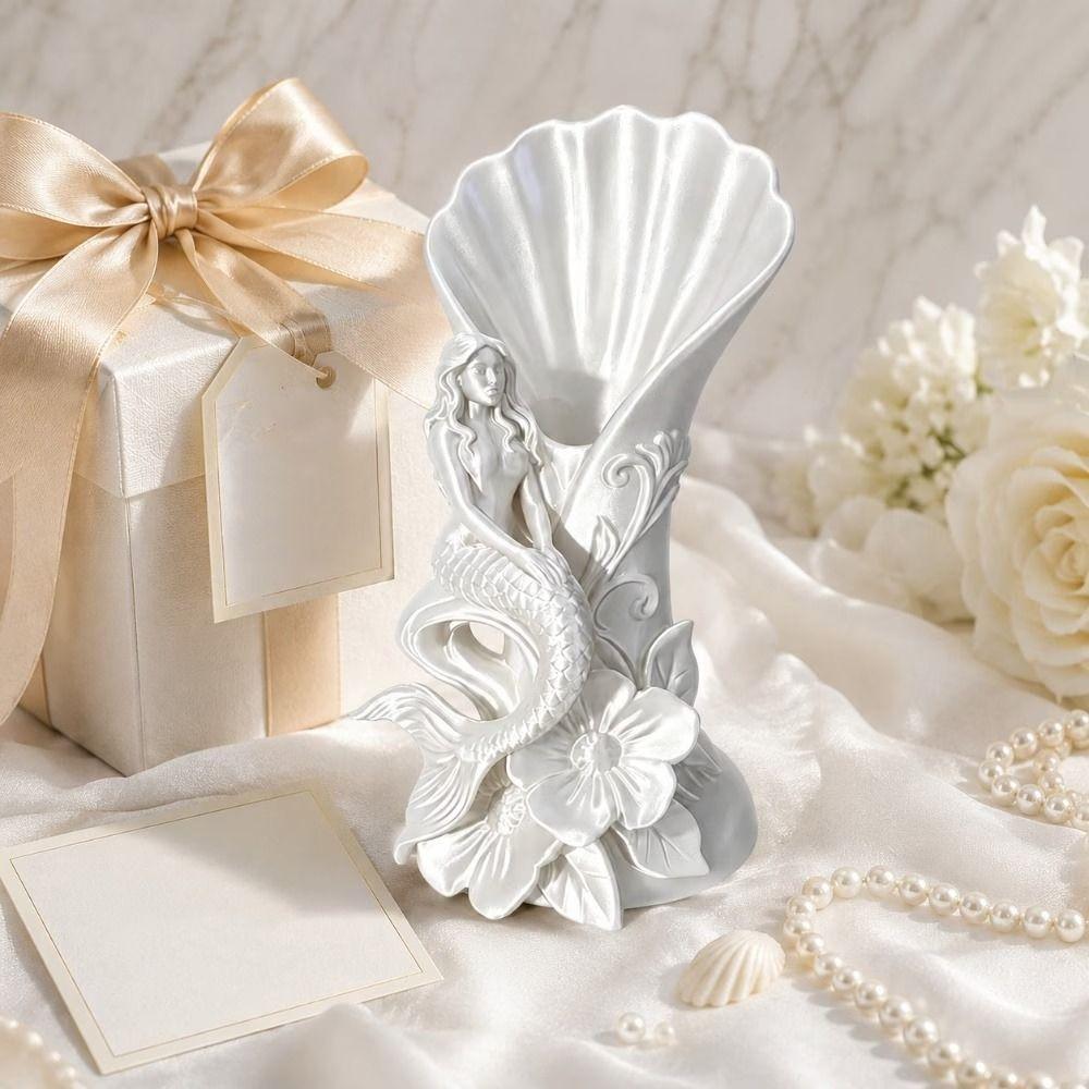 Minimalist Mermaid Shell Vase 3D Printing Mermaid Sculpture Desktop Decorative Vase Gift
