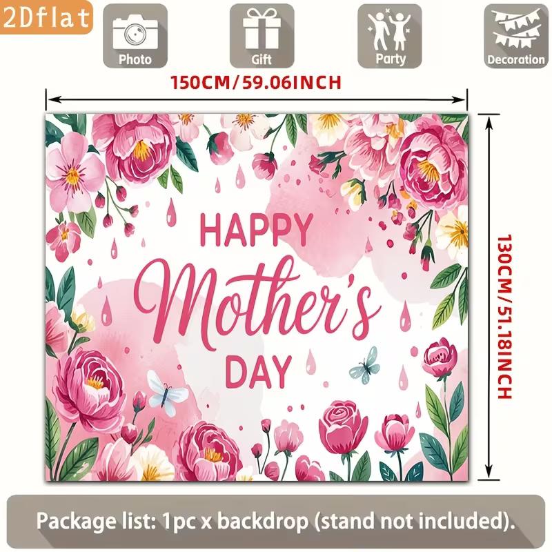 2D Mother's Day Photography Backdrop with Watercolor Pink Flowers and "Happy Mother's Day"