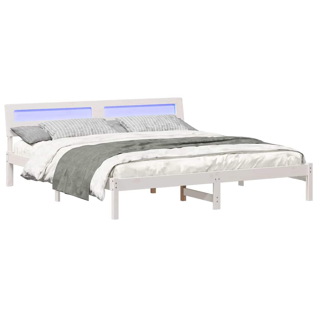 Platform Bed Frame with Headboard White 200 x 200 cm Solid Pine Wood
