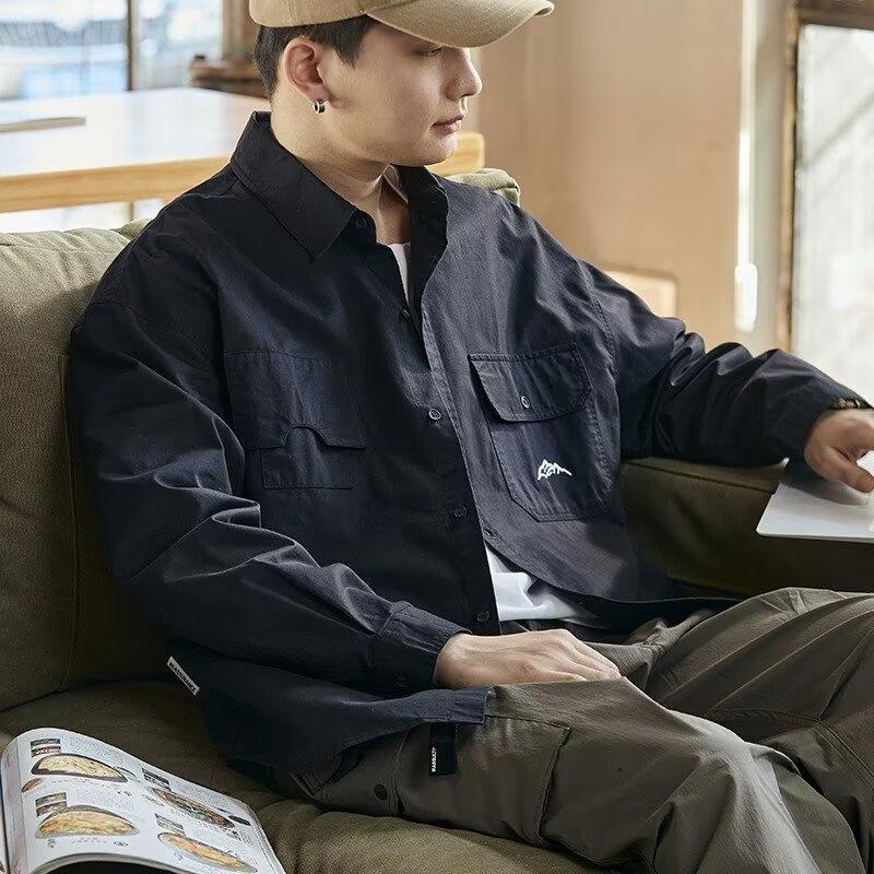 Spring and Autumn Cotton Long-Sleeved Shirt Workwear Retro Coat Mountain Casual Fashion Brand Ruan Handsome Shirt Men