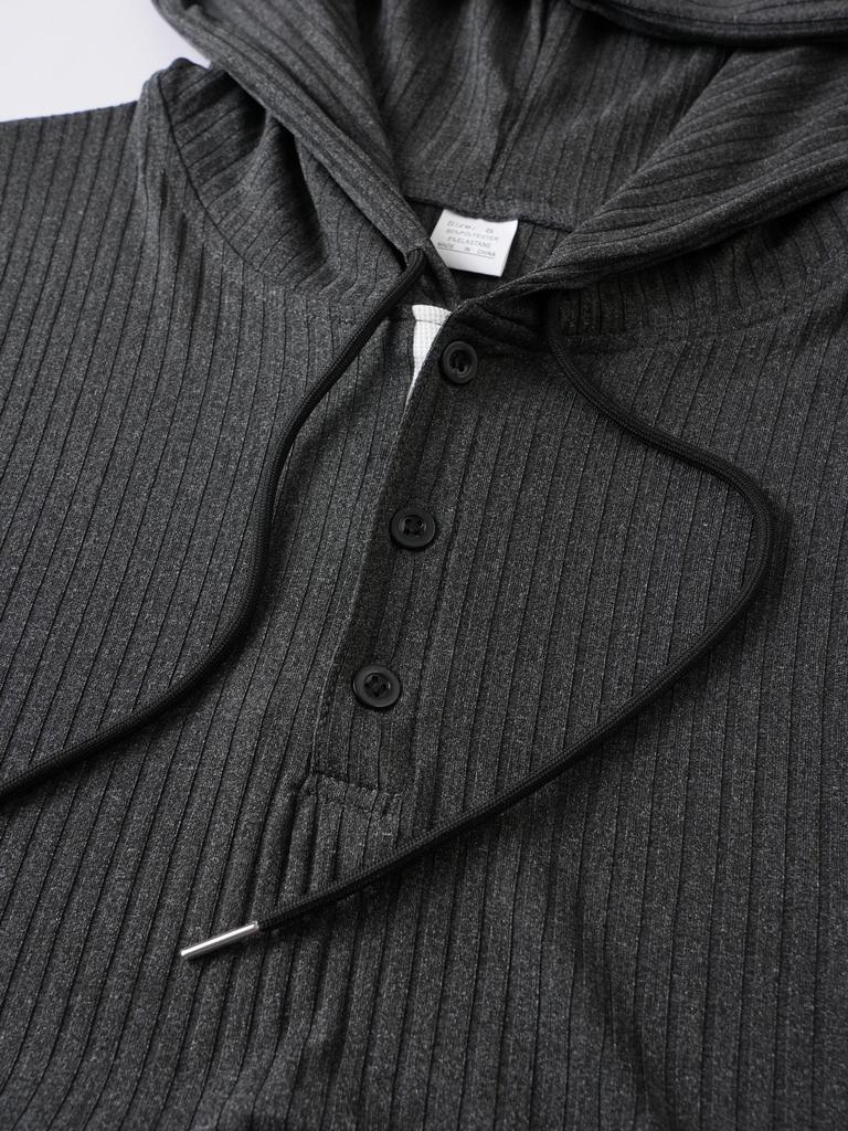 Men's Autumn/Winter Casual Hooded Long Sleeve Pullover with Drawstring and Button
