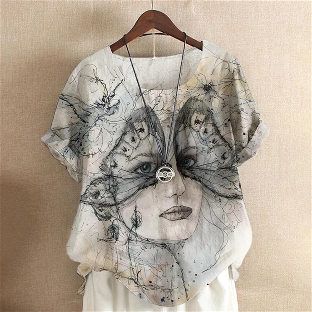 Oil Painting Y2k Girls Digital 3D Print Summer Fashion Women T-shirt Short Sleeve Everyday T-shirt Harajuku Vintage Pullover