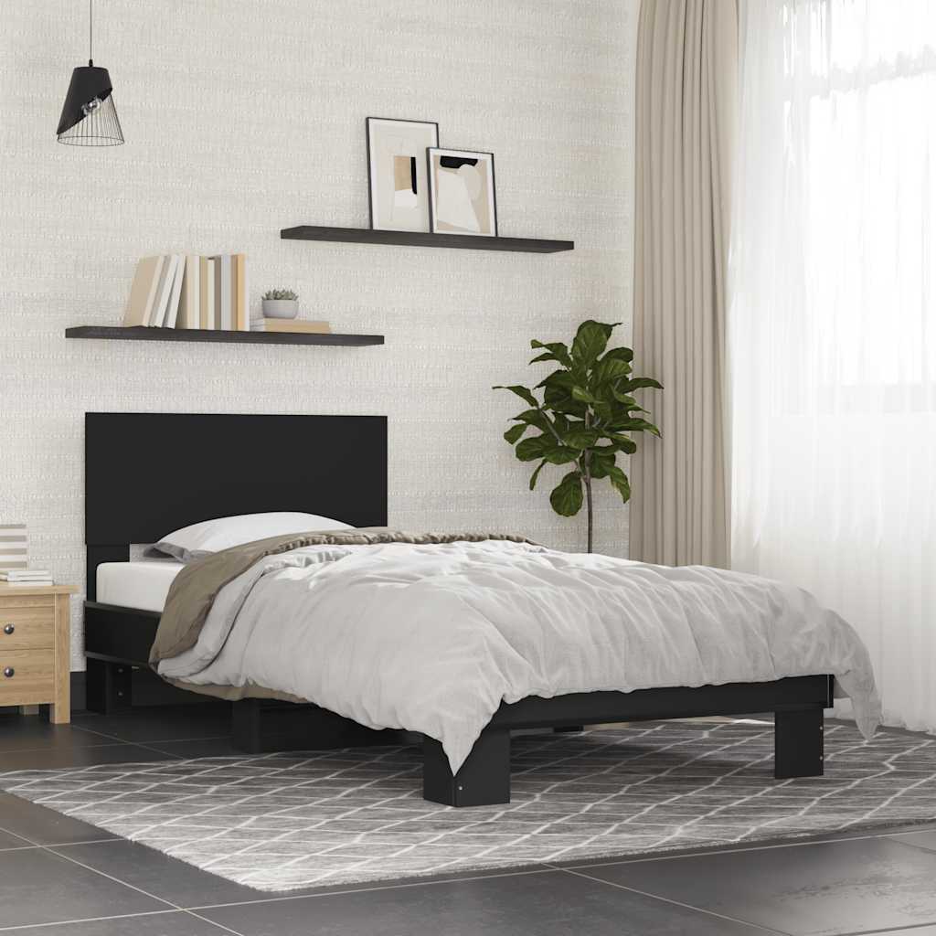 Bed Frame Black 75 x 190 cm Particleboard and Metal