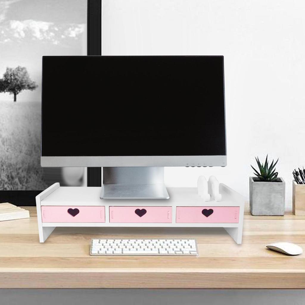 Computer Heightened Shelf Table Storage Rack with Drawer Monitor Stand Riser