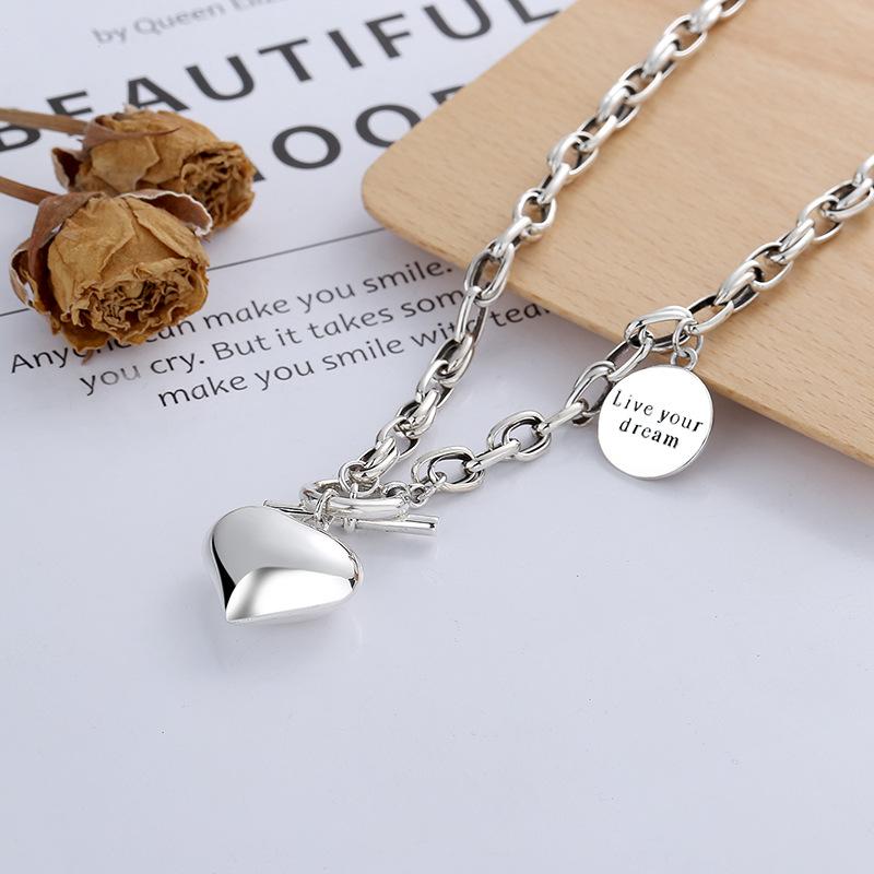 S925 Sterling Silver Niche Design Round Brand English Pendant Splicing Three-dimensional Love Ot Buckle Collarbone Chain Necklace