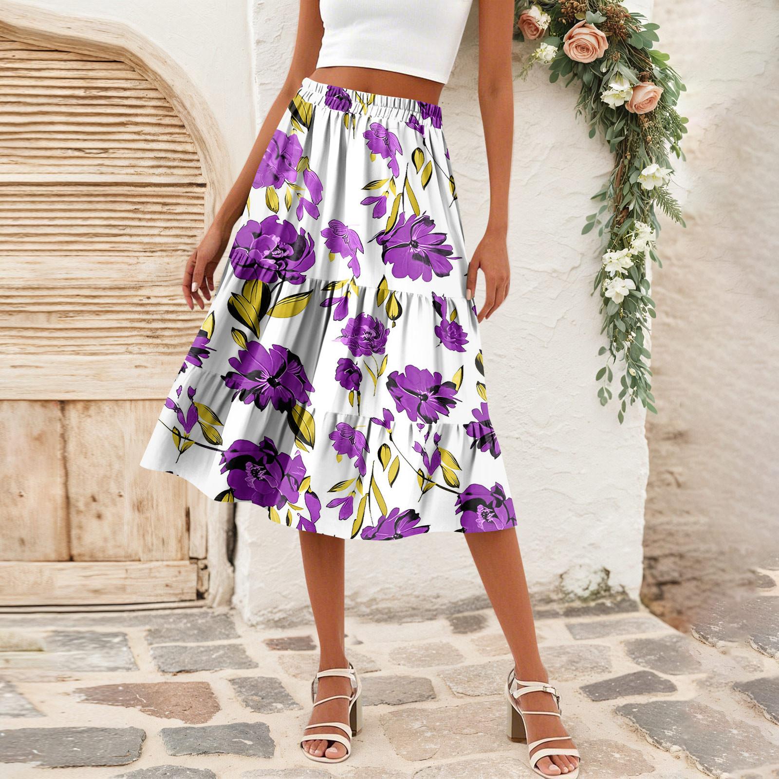 

Женская повседневная юбка А-силуэта с высокой талией, юбка в полоску с принтом в горошек и карманами XXL фиолетовый