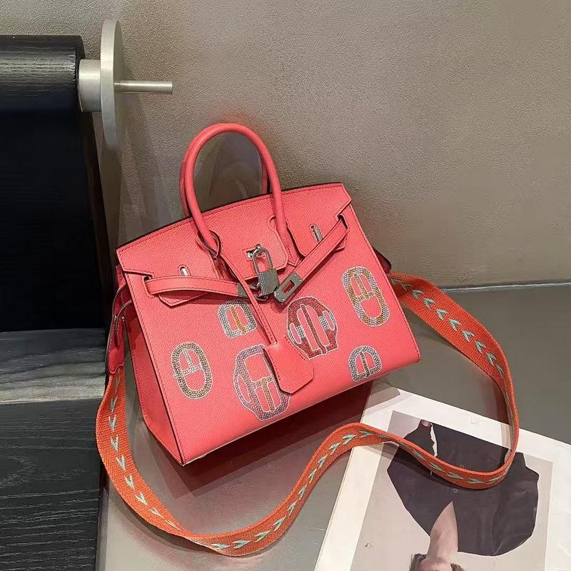 TOGO Leder Perlen besticktes Abzeichen Platin Tasche (B13-25BK)