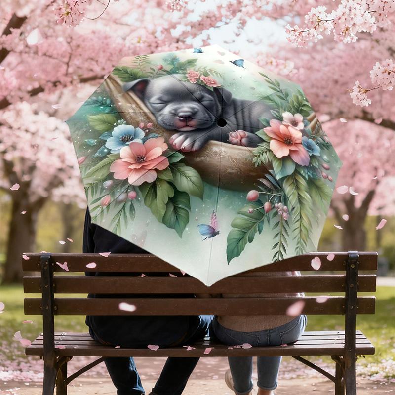 1PC Puppy Flowers Umbrella-8-Rib Reinforced, Automatic Open, Lightweight & Durable, Fashion Accessory for Outdoor-L0371