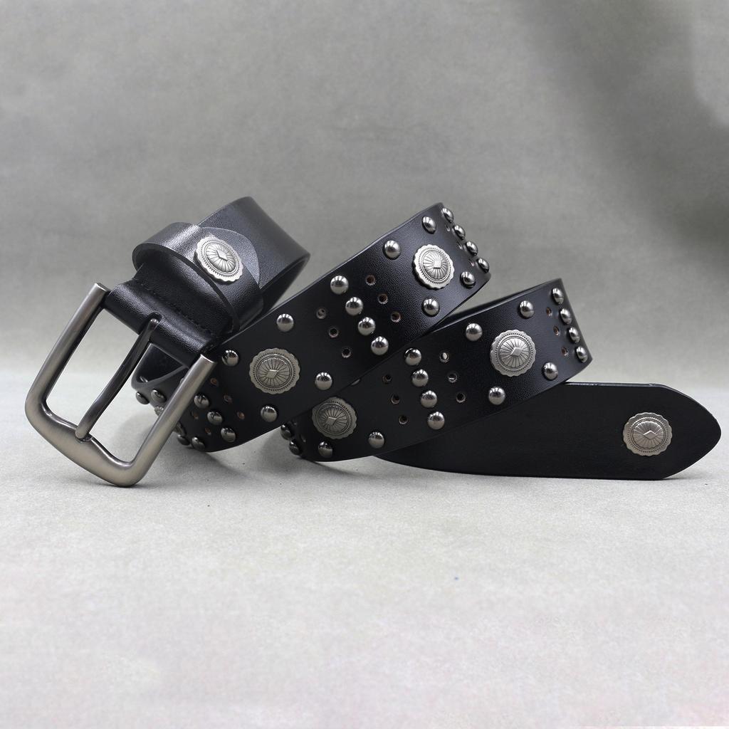 Metal Rivet Belt Luxury Designers Men Rivet Punk Belt Cow Genuine Leather Cintos Masculinos Male Women Rock Hip Hop Strap Waist
