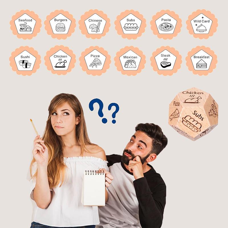 Date Night Dice,Food Decision Dice,Date Night Wooden Dice Game For Couples, Wood Reusable Couple Dice,Funny Anniversary Date