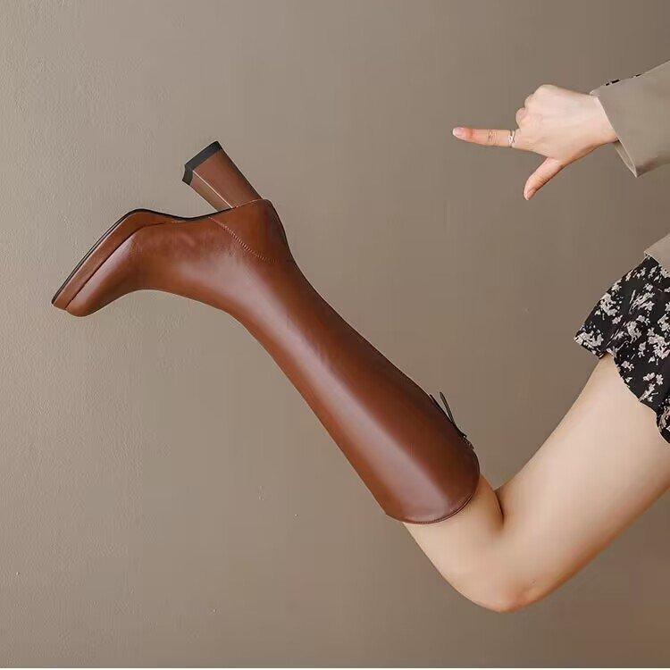 V-neck Fashion Women's Boots 2025 New Pointed Oversized Fashionable Versatile Temperament Thick Heel High-heeled Boots
