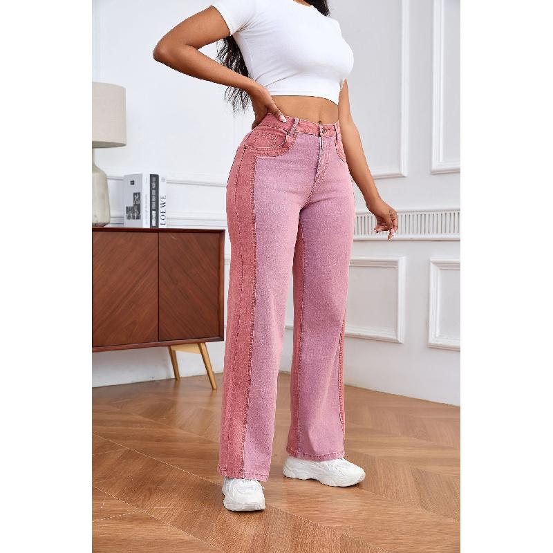Patchwork Design Wide-Leg Jeans for Women 2026 New Slim-Fit Slimming Color-Block Long Pants