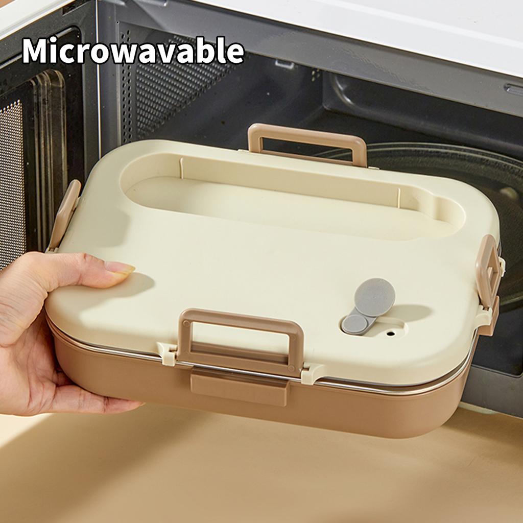 4/5 Grids Portable Bento Box With Bowl & Cutlery 304 Stainless Steel Divided Lunch Box Microwave Heatable Lunch Container Set