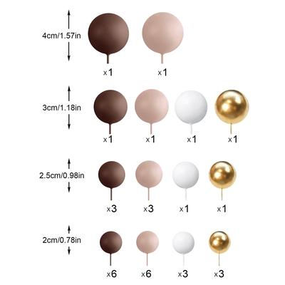 32 STUKS Bruin Goud Bal Cake Prikkers Balvormige Cake Topper Parelballen Cake Insteek Topper voor Verjaardagsfeest Decoratie Benodigdheden