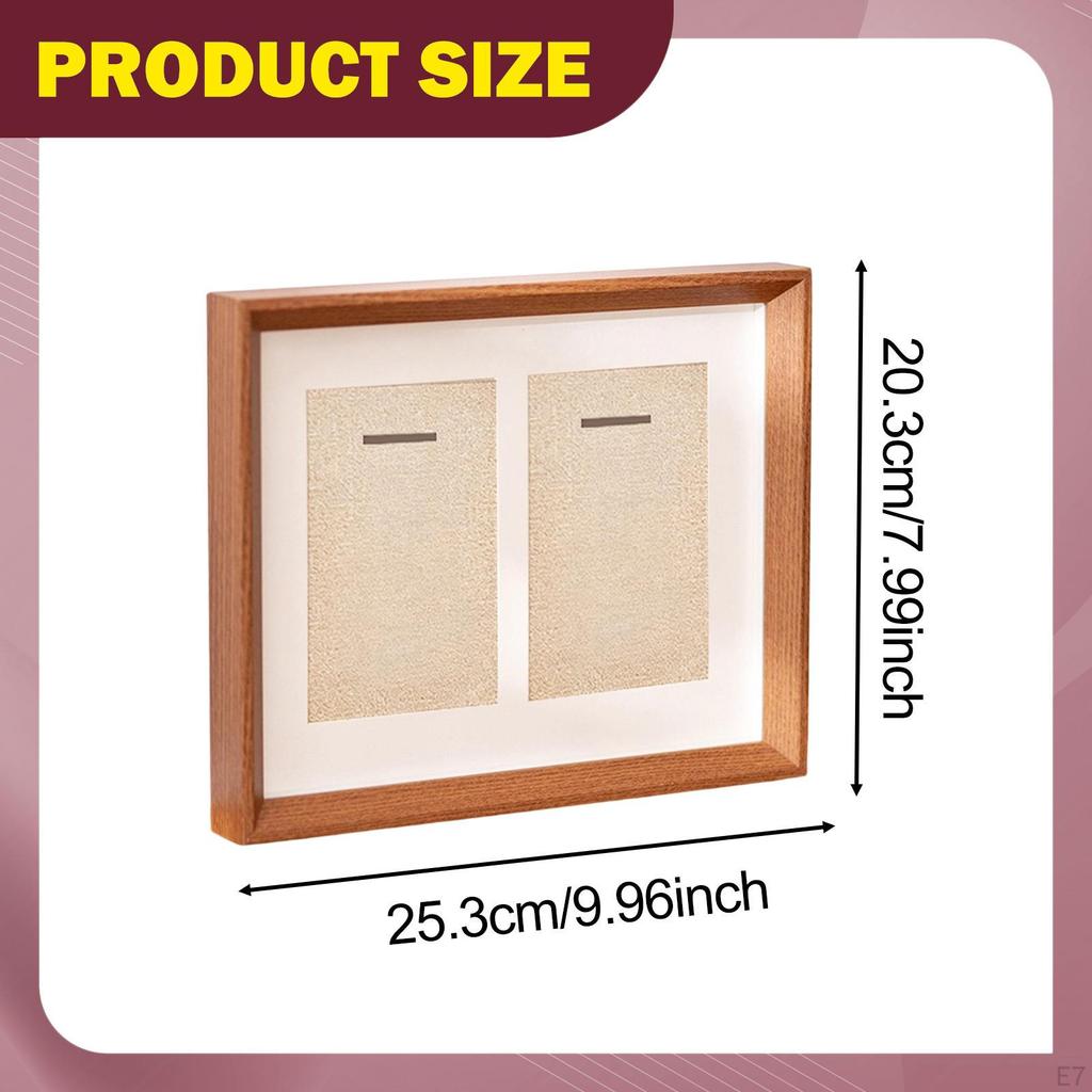 Double Medals Display Case Box Gifts Tabletop Decor Collectible Photo Frame Wood for Patches Runners
