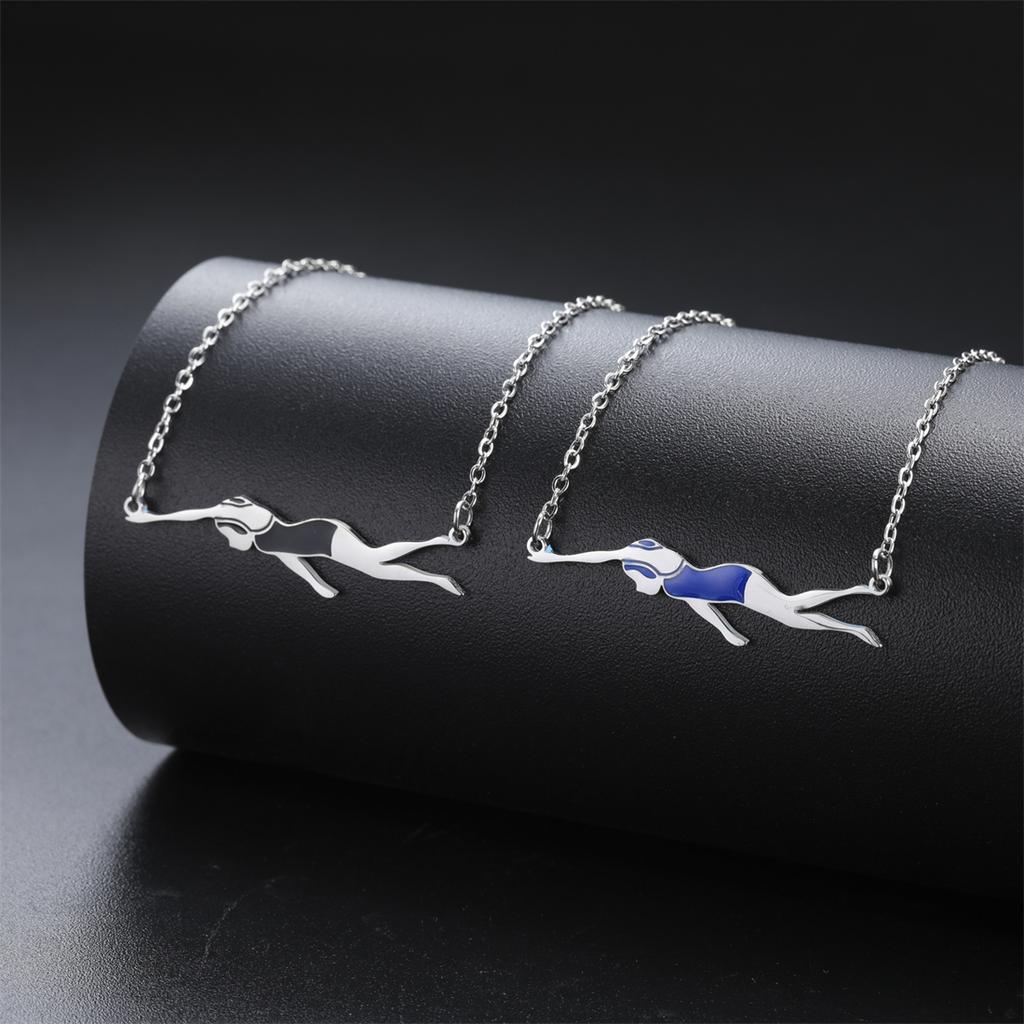 Druppelolie Zwemmend Meisje Hanger Kettingen Roestvrij Staal Zwemactie Ketting voor Vrouwen Zwemmer Sieraden Cadeau