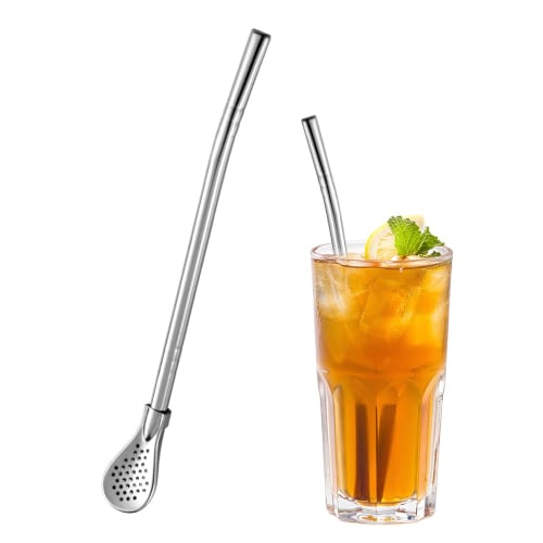 304 Stainless Steel Straw Spoon, a two-in-one fruit tea filter and stirrer with a removable straw and spoon, reusable (style 1)
