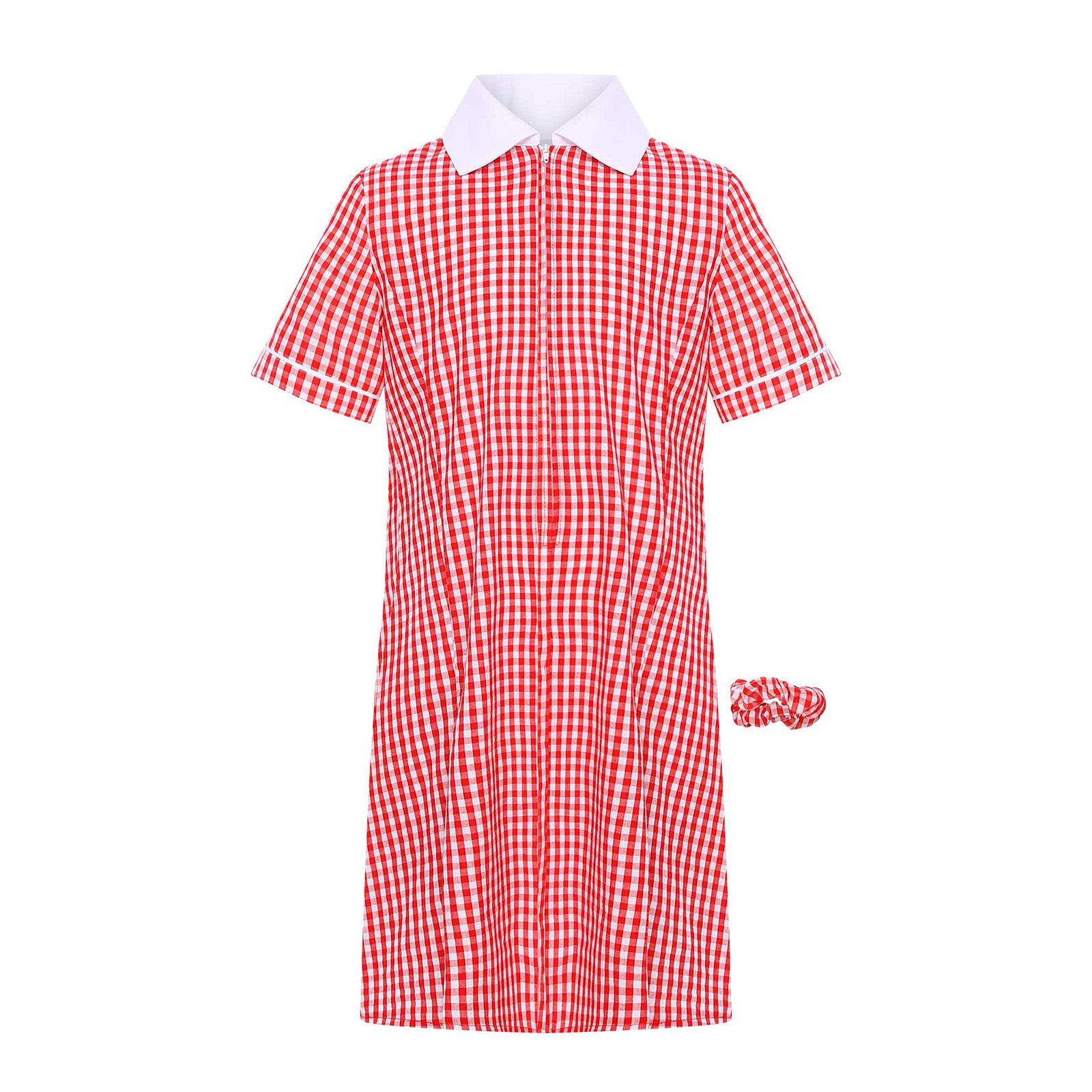 

Girls Plaid School Dress Turn Down Collar Front Zipper Short Sleeve Pleated A-Line Skirt Elastic Hairband Daily Party Wear 5-6 Years