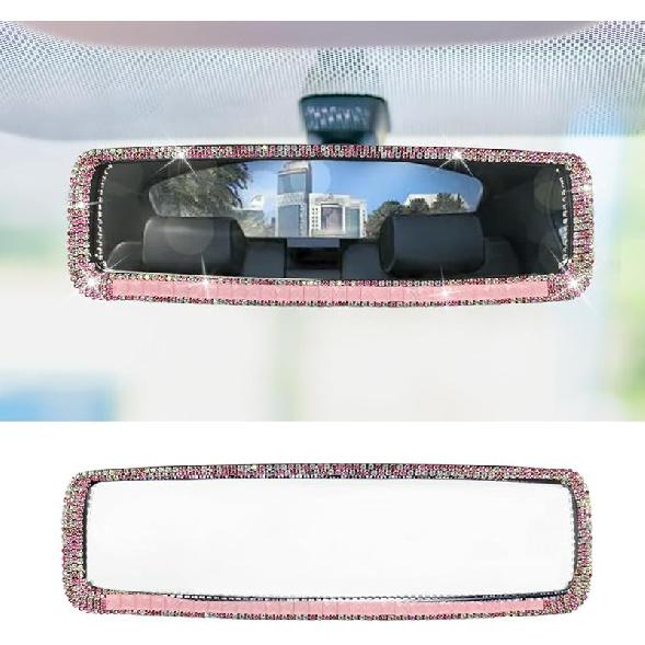 Bling Car Rear View Mirror, Clip-On Rhinestone Car Rearview Mirror With Crystal Diamonds, HD Glass Auto Interior Rear View Mirror, Car Decoration