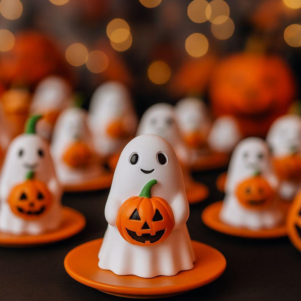 Realistic Halloween Ghost Statue Cute Holding Pumpkin Ghost Pumpkin Ghost Figurine Indoor Outdoor