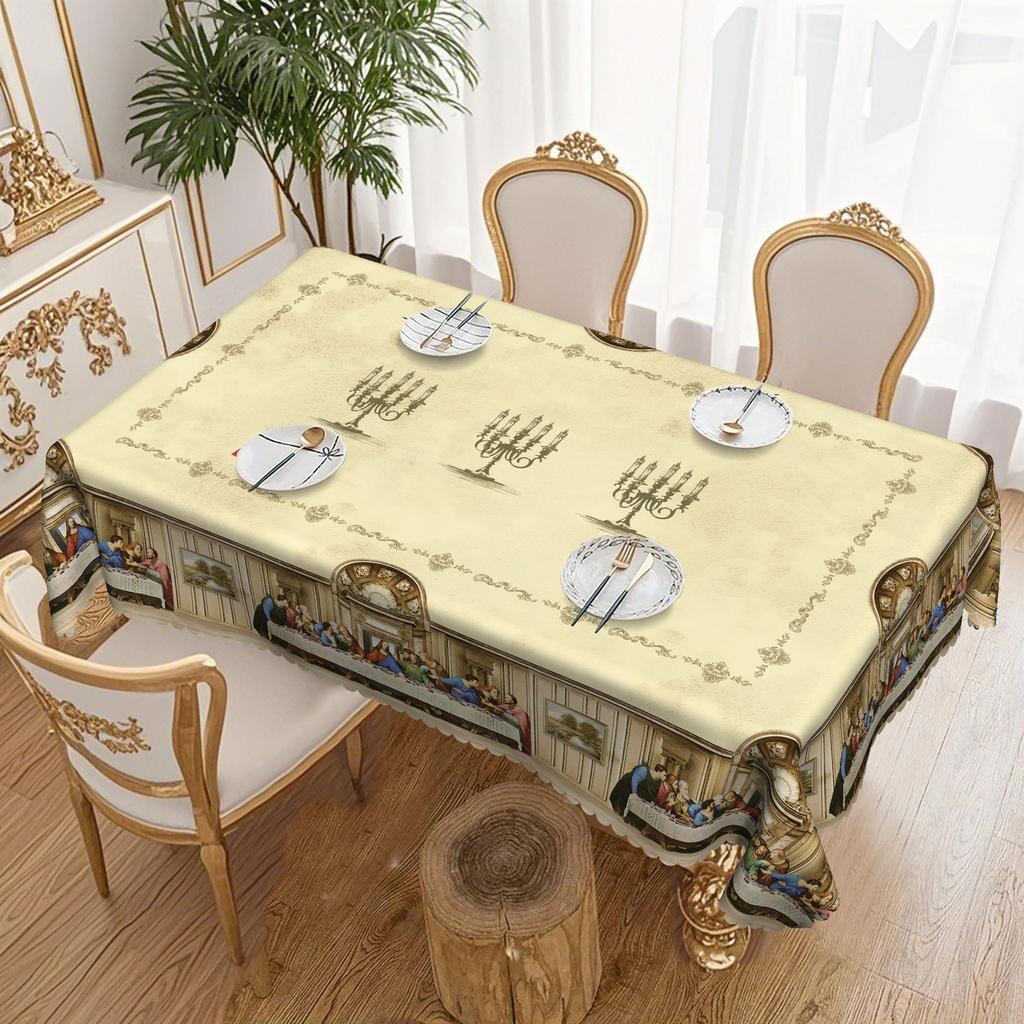 1 Piece, Jesus Christ'S Last Supper Themed Tablecloth, Vintage Scene Print, Embossed Edges