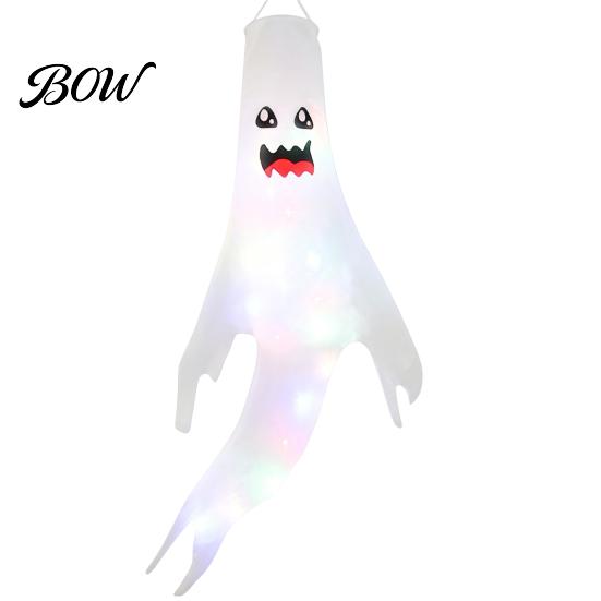 Festival Party Supplies 47 Inch Halloween Hanging Ghost Windsock with LED Lights, Luminous Flying Ghosts Glowing Yard Ornaments Flag Wind Socks