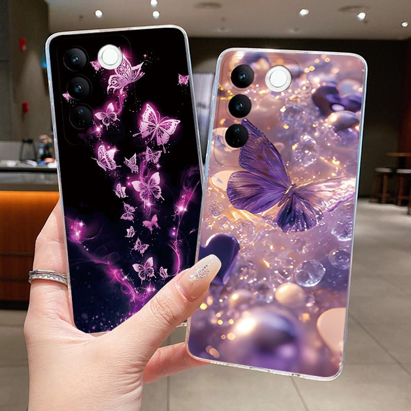 Case For Vivo V27 Capa Cases For Vivo V27E Flower Butterfly Protective Thin Case For Vivo V27 Pro Soft Silicone TPU Phone Cover