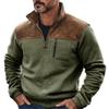 Mens Retro Fleece Sweatshirt With Pocket Color Block Slim Fit Long Sleeve Half Zip Pullover Shirt Trendy