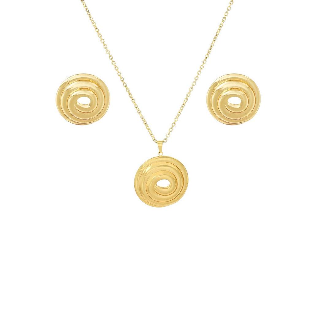 Peach Heart Spiral Tree Leaf Earrings & Necklace Set - Luxury High-End Metal Style Fashion for Women